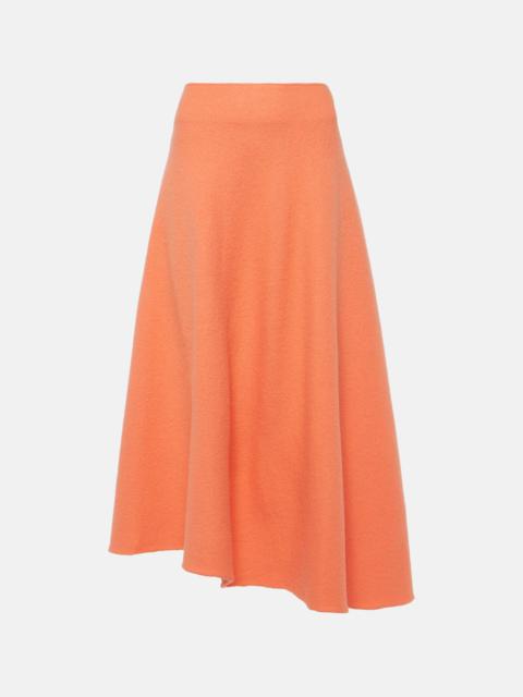 High-rise asymmetric wool midi skirt