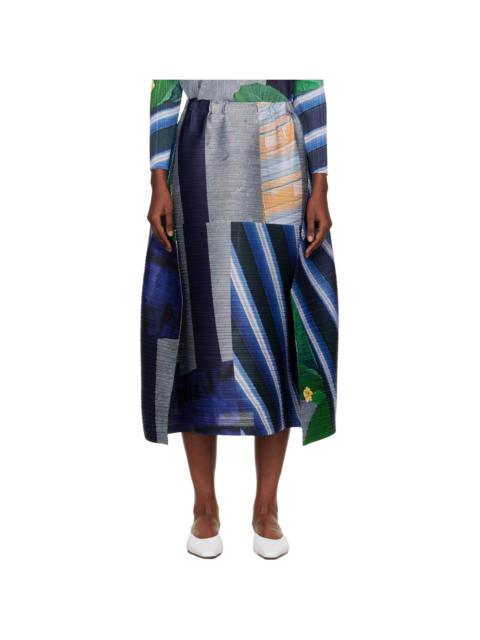 Pleats Please Issey Miyake Gray & Navy City Collage Midi Skirt