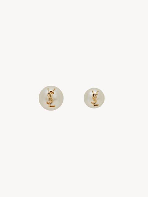 SAINT LAURENT CASSANDRE PEARL EARRINGS IN METAL