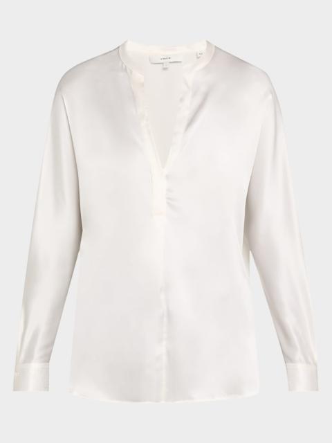 Vince Silk Band-Collar Blouse