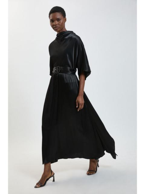 KAREN MILLEN Viscose Satin Asymmetric Ruffle Midi Dress
