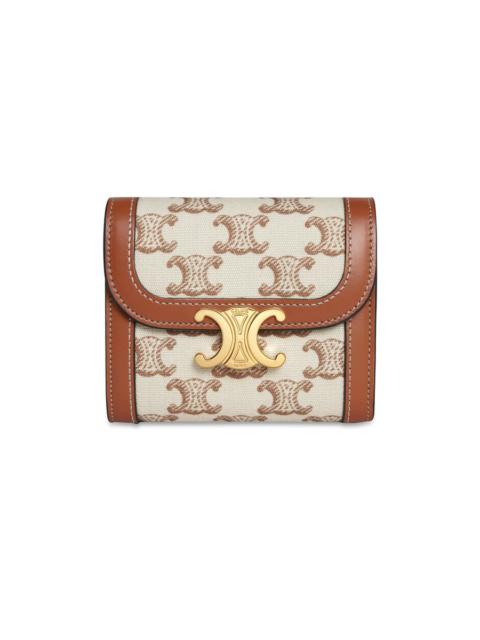 CELINE Small wallet Triomphe in textile with Triomphe print and calfskin