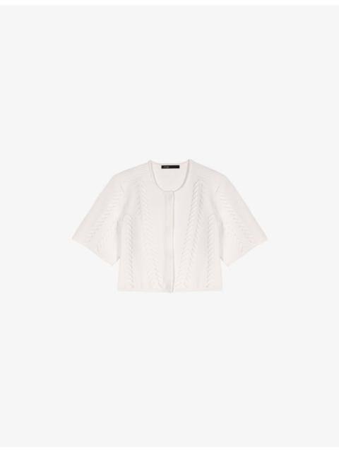 maje Cropped Round-Neck Short-Sleeve Knitted Cardigan