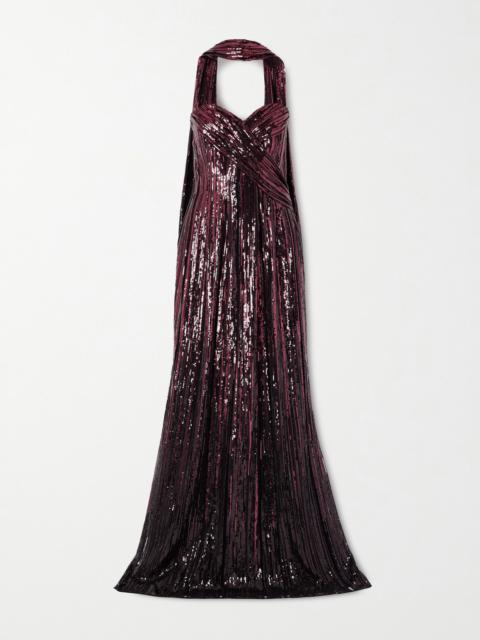 ELIE SAAB Strapless Scarf-detailed Sequined Tulle Gown