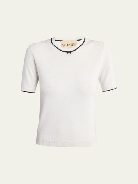 Valentino V-Logo Bow Short-Sleeve Wool Sweater