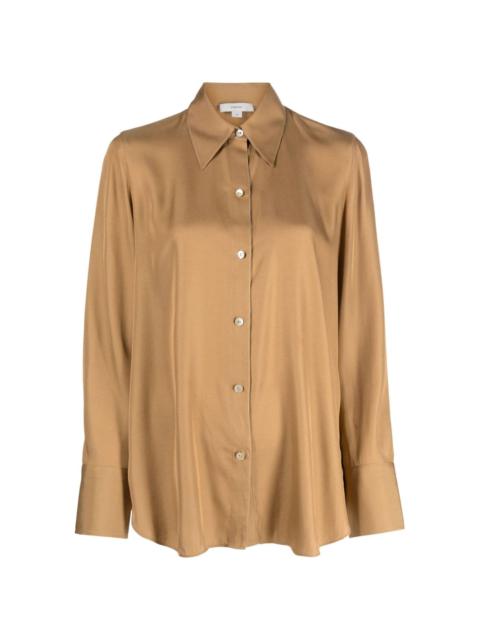 pointed-collar silk-satin shirt