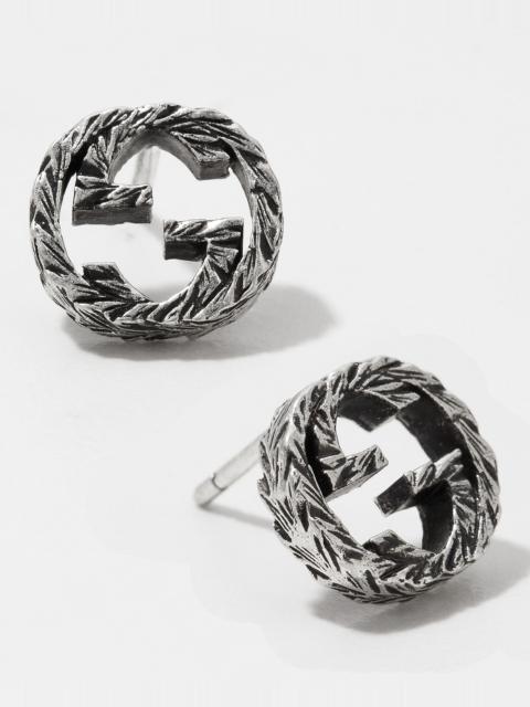 GUCCI Interlocking G 10mm Stud Earrings in Aged Silver