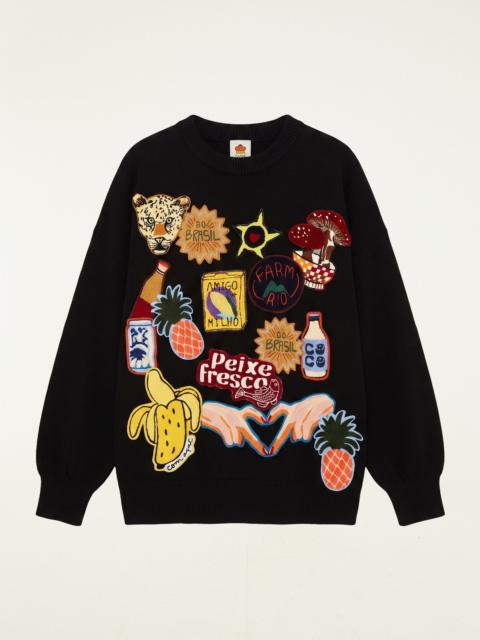 FARM RIO Tropical Patch Knit Sweater