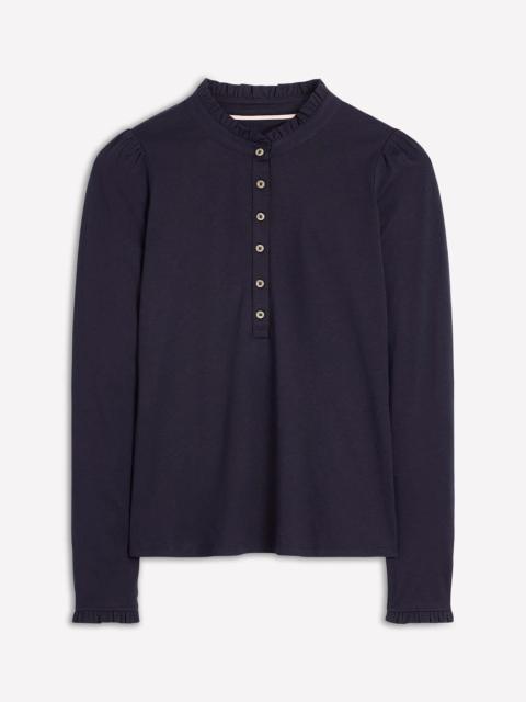 BODEN Supersoft Frill Henley Top-Navy