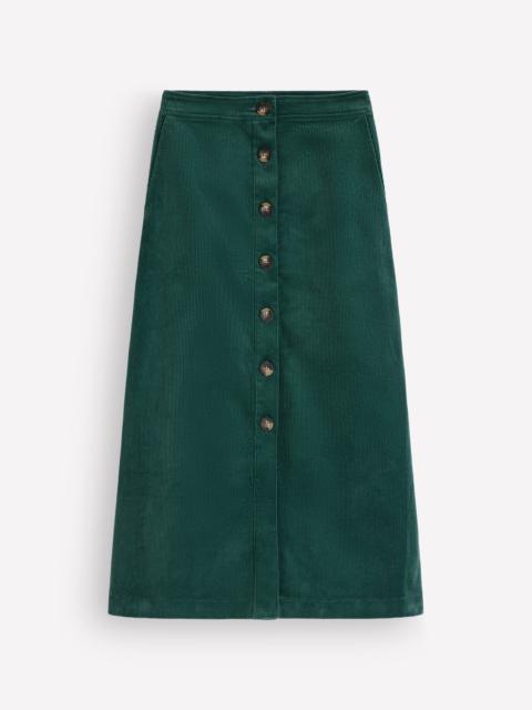 BODEN Val Button Cord Midi Skirt-Midnight Teal
