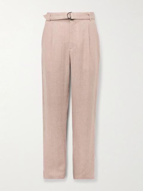 Oliver Spencer Southwell Tapered Belted Herringbone Linen Trousers Pink