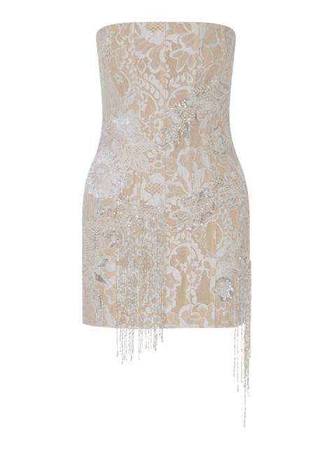 ILA Skye Strapless Lace Dress With Hand-Beaded Appliqué Detail white