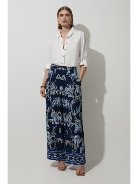KAREN MILLEN Viscose Linen Mirrored Floral Woven Straight Leg Trouser