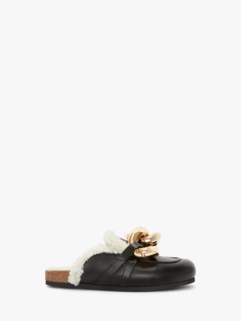 JW Anderson MEN’S SHEARLING CHAIN LOAFER MULES