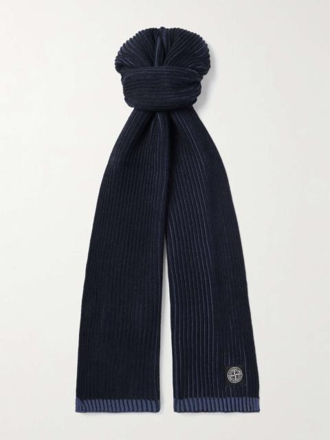 Stone Island Two-Tone Logo-Appliquéd Ribbed Wool Scarf