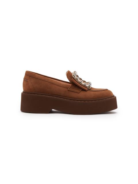 Roger Vivier Viv Rangers Strass-Detailed Buckle Platform Loafers brown