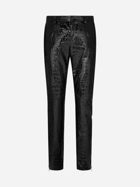 Alligator-print technical fabric pants