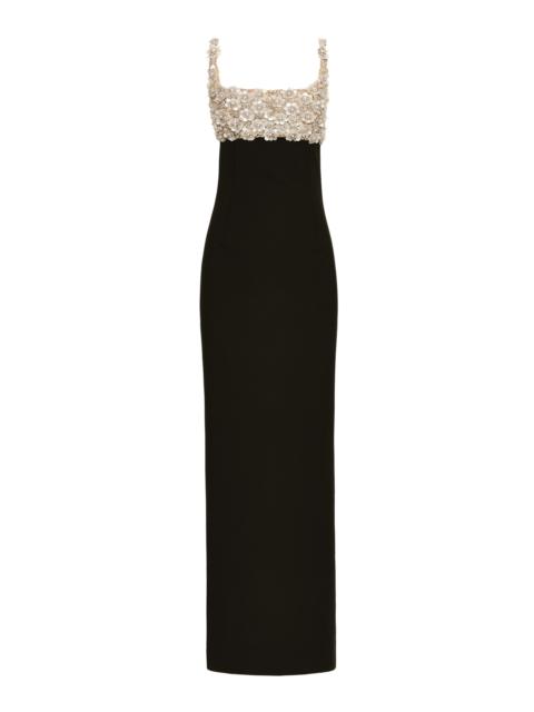 Oscar de la Renta Sleeveless Mother Of Pearl Embroidered Bustier Gown black