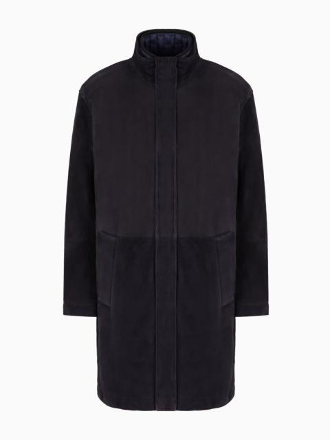 EMPORIO ARMANI Goat suede relaxed-fit coat with removable inner jacket