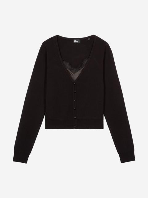 The Kooples TROMPE L'OEIL EFFECT SWEATER WITH BLACK LACE