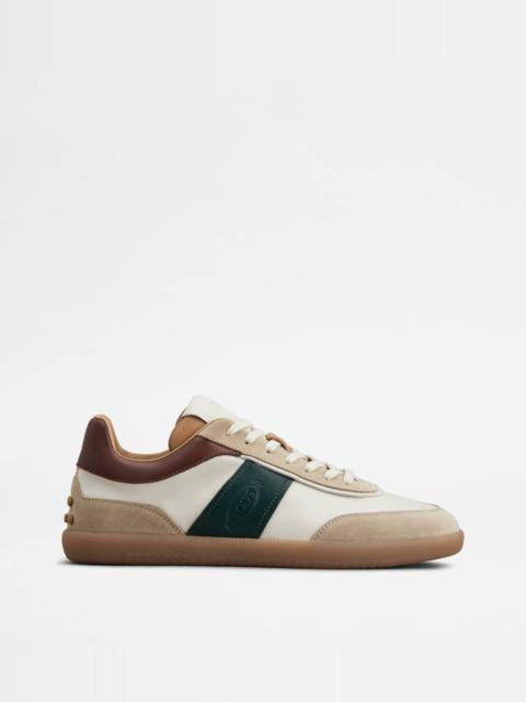 TOD'S TABS SNEAKERS IN SUEDE - OFF WHITE, BROWN, GREEN