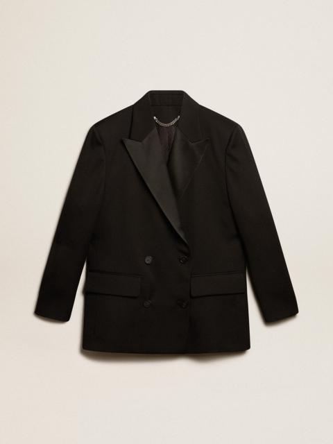 Women’s tuxedo jacket in black wool gabardine