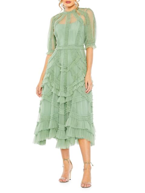 MAC DUGGAL Women's High-Neck Gathered Tulle Midi-Dress - Jade