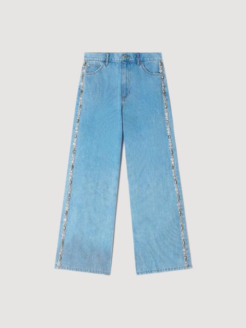 Sandro FADED STRAIGHT-LEG RHINESTONE JEANS