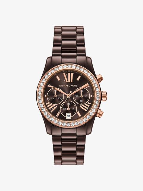 MICHAEL KORS Lexington Pavé Brown-Tone Ceramic Watch