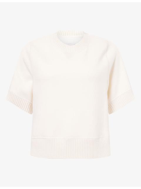 sacai Short-Sleeve Cotton-Panel Knitted Jumper
