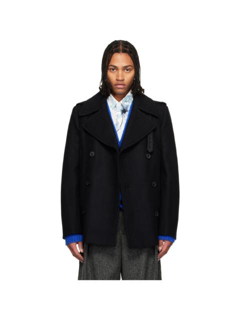 Dries Van Noten Black Melton Peacoat