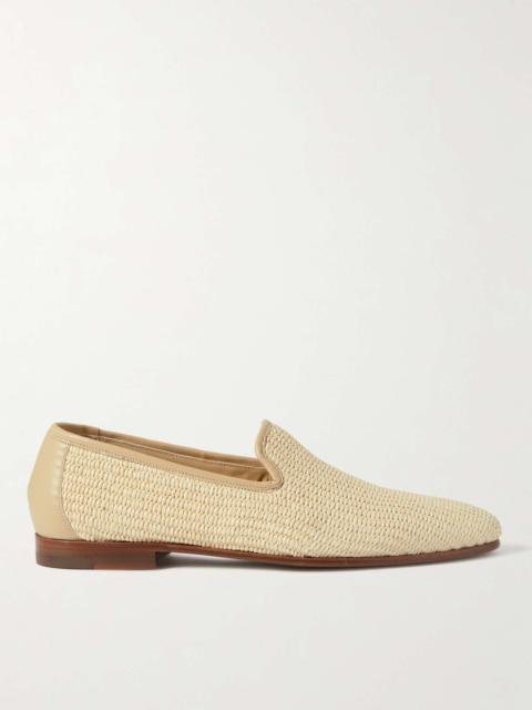 Manolo Blahnik Mario Leather-Trimmed Raffia Loafers