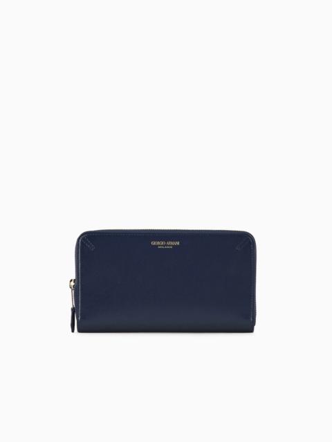 GIORGIO ARMANI PALMELLATO LEATHER LA PRIMA WALLET WITH WRAPAROUND ZIP