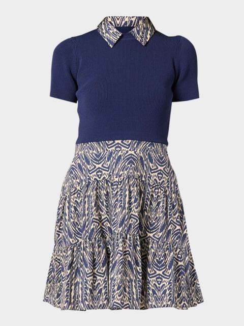 Shoshanna Lena Tiered Mixed Media Mini Dress