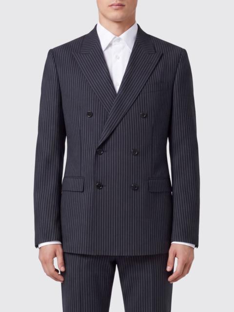 Dolce & Gabbana DOLCE & GABBANA Pinstriped Double-Breasted Virgin Wool Blazer with Peak Lapels