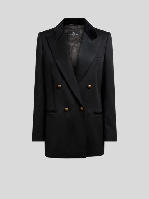 Etro DOUBLE-BREASTED WOOL JACKET WITH VELVET INSERT