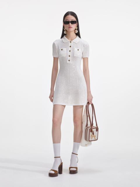 self-portrait White Sequin Crochet Mini Dress