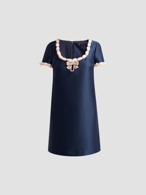 BADGLEY MISCHKA Women's Contrast Bow Mikado Shift Cocktail Dress - Navy