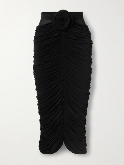 MAGDA BUTRYM Appliquéd Ruched Stretch-jersey Midi Skirt