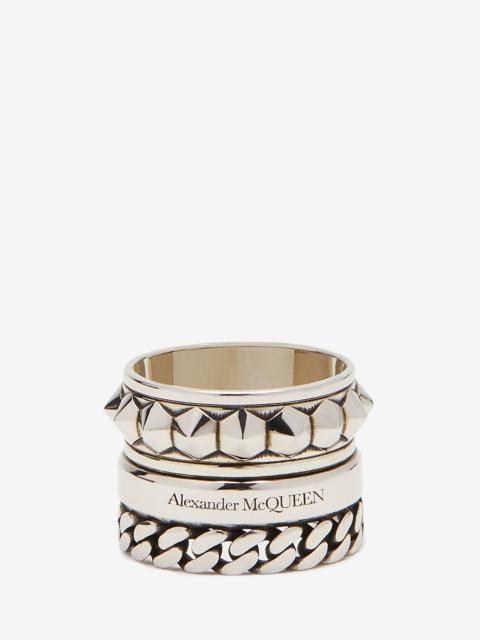 Men's Punk Multi-layered Ring in Antique Silver