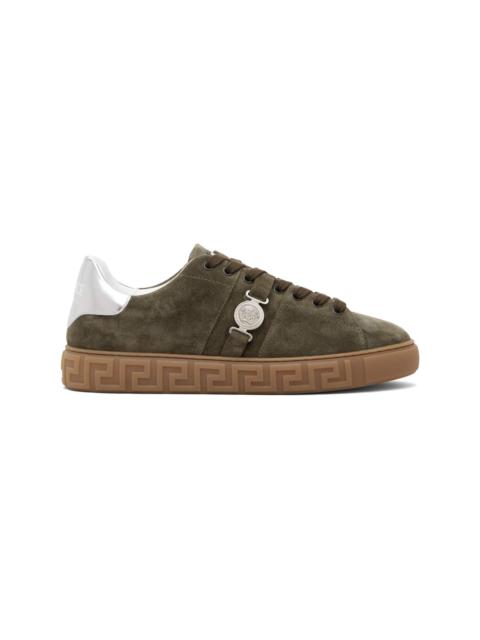 VERSACE Khaki Greca Embellished Suede Sneakers