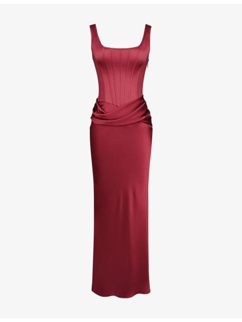 House of CB Kira Satin Gathered Maxi Dress