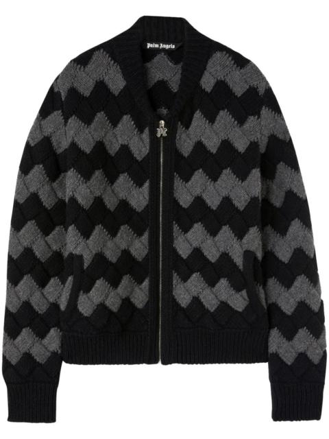 Palm Angels zig-zag knit bomber jacket