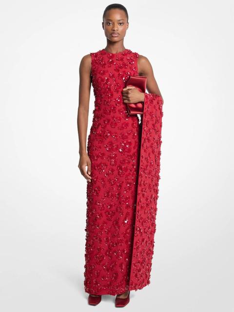 MICHAEL KORS COLLECTION Hand-Embroidered Floral Double Crepe Sablé Gown