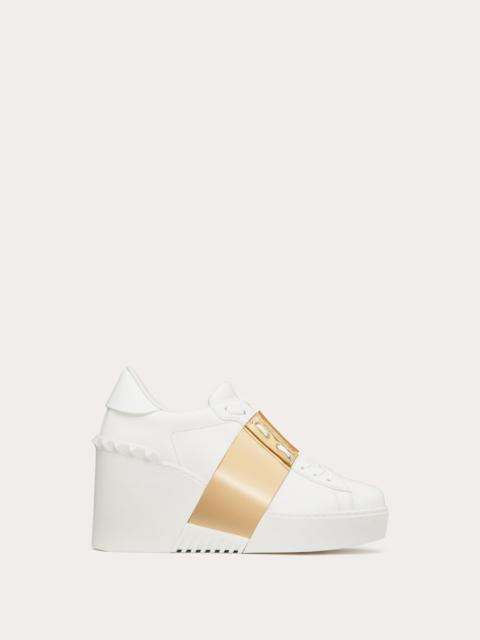 Valentino OPEN DISCO WEDGE SNEAKER IN CALFSKIN WITH METALLIC BAND 85MM