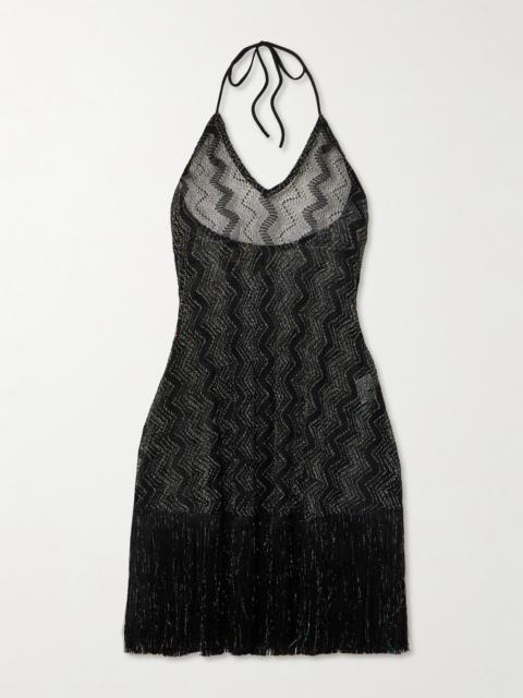 Missoni Mare Fringed Metallic Crochet-knit Halterneck Dress