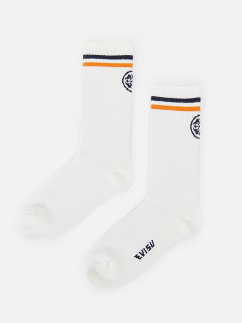 EVISU KAMON AND STRIPE JACQUARD LONG SOCKS