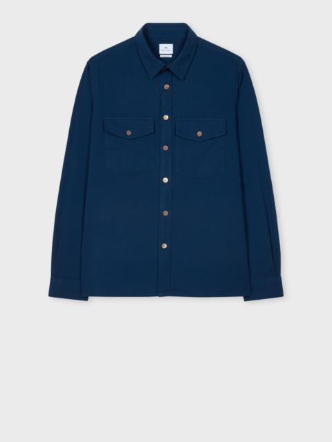 Paul Smith Navy Blue Stretch-Cotton Seersucker Shirt