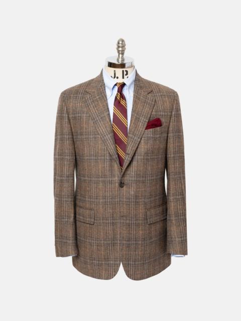 J. PRESS MADE-IN-CANADA TAN, NAVY & GOLD WINDOWPANE LAMBSWOOL SPORT COAT