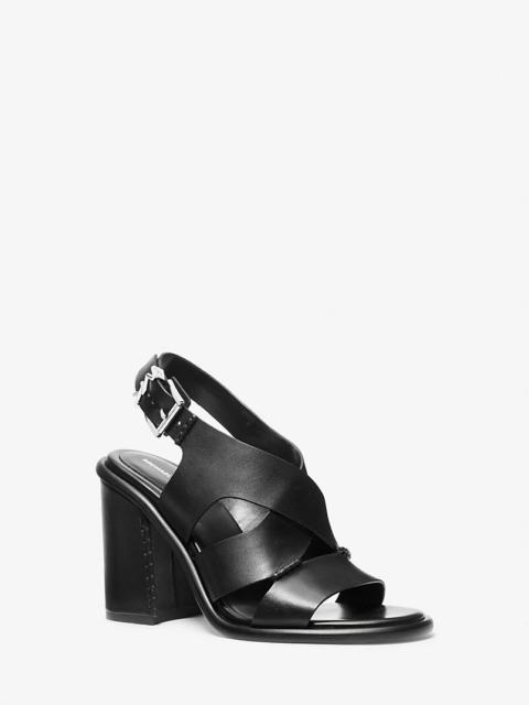 MICHAEL KORS Raven Leather Block Heel Sandal